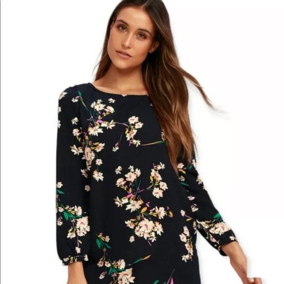 S O L D : Lulu’s Herbaceous Babe Navy Floral Print Shift Dress - Picture 6 of 14